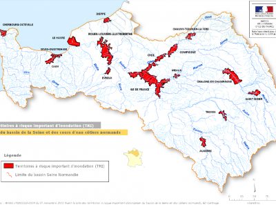 Carte des TRI sur le bassin Seine Normandie 