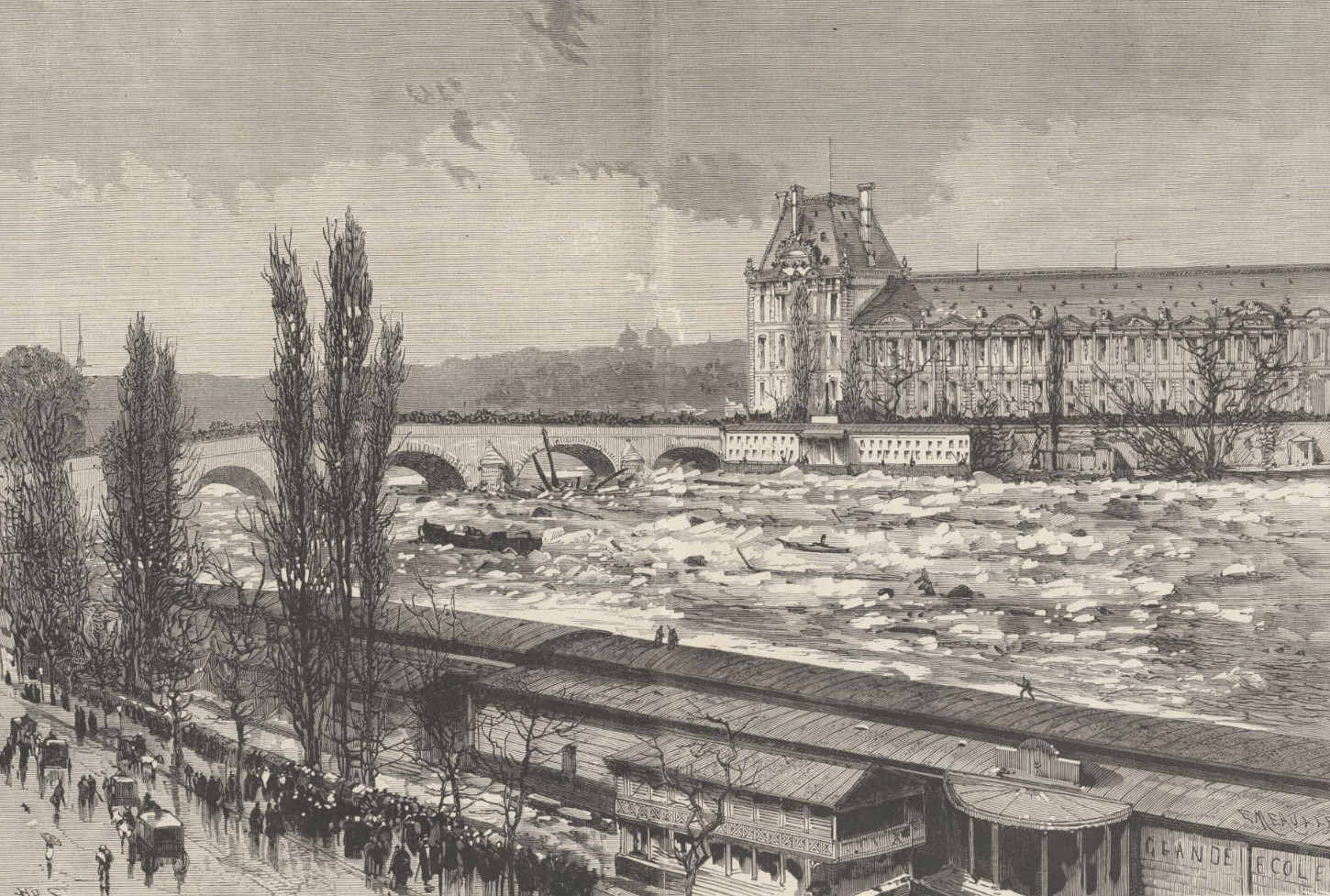 Débacle du 3 janvier 1880 - pont Royal - Le monde illustré.