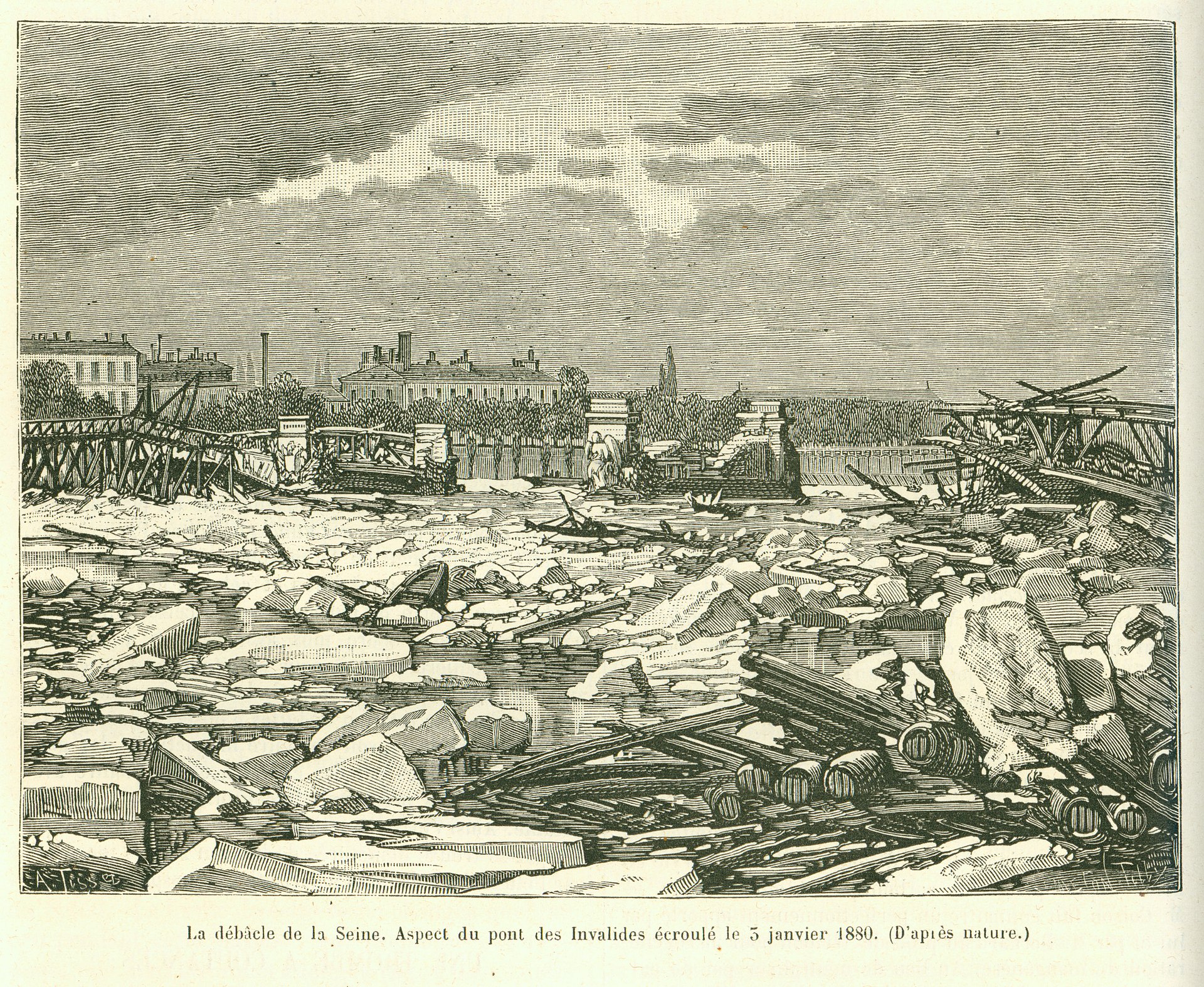Pont des Invalides -emporté-écroulé - debacle du 3 janvier 1880.